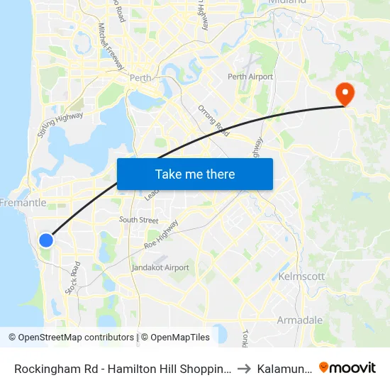 Rockingham Rd - Hamilton Hill Shopping Ctr to Kalamunda map