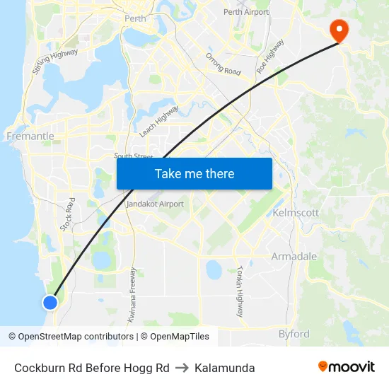 Cockburn Rd Before Hogg Rd to Kalamunda map