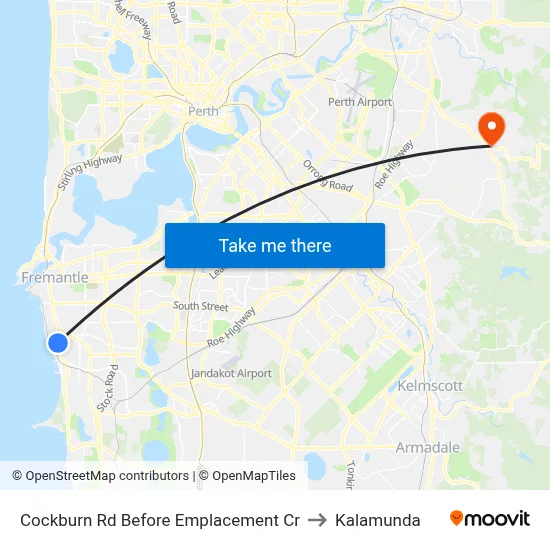 Cockburn Rd Before Emplacement Cr to Kalamunda map