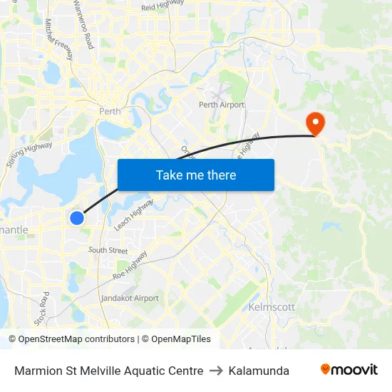 Marmion St Melville Aquatic Centre to Kalamunda map