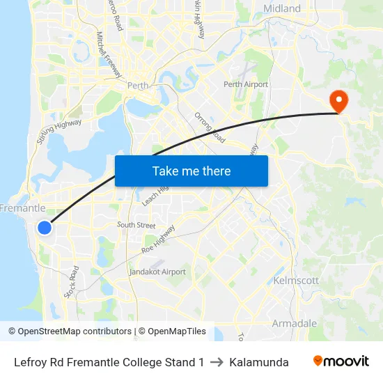 Lefroy Rd Fremantle College Stand 1 to Kalamunda map