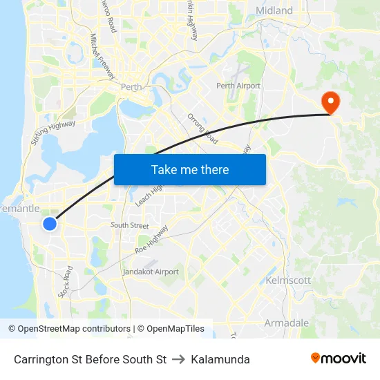 Carrington St Before South St to Kalamunda map