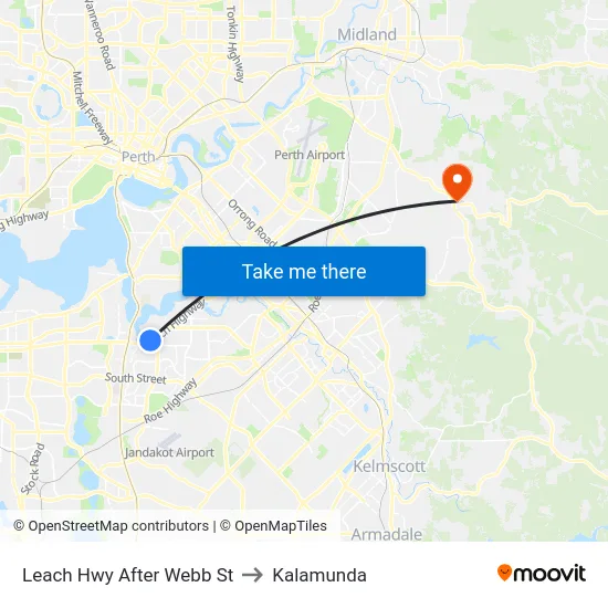 Leach Hwy After Webb St to Kalamunda map