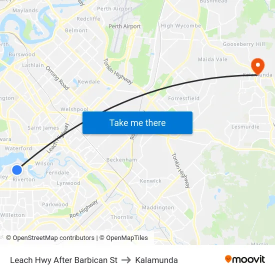 Leach Hwy After Barbican St to Kalamunda map