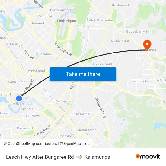 Leach Hwy After Bungaree Rd to Kalamunda map