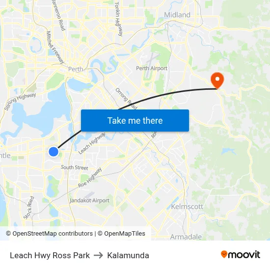 Leach Hwy Ross Park to Kalamunda map