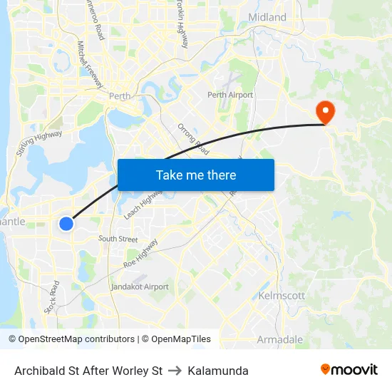 Archibald St After Worley St to Kalamunda map
