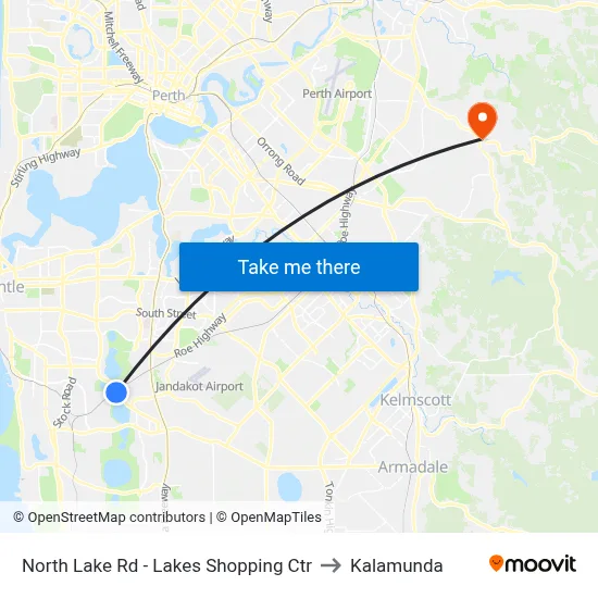 North Lake Rd - Lakes Shopping Ctr to Kalamunda map