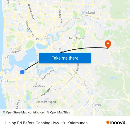 Hislop Rd Before Canning Hwy to Kalamunda map