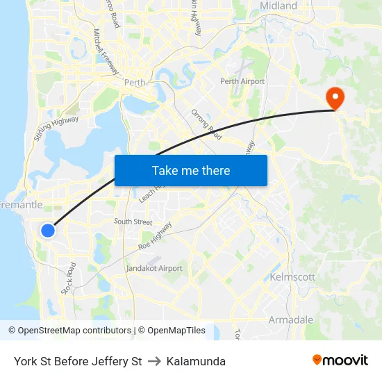 York St Before Jeffery St to Kalamunda map