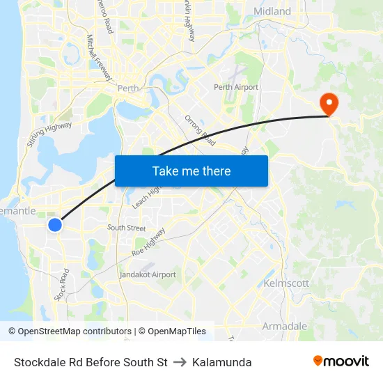 Stockdale Rd Before South St to Kalamunda map