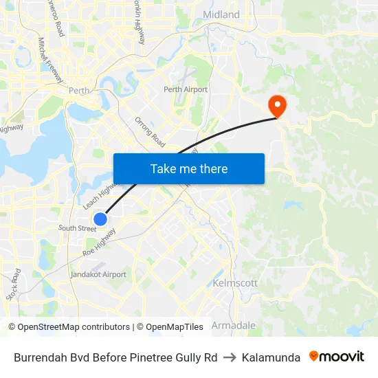 Burrendah Bvd Before Pinetree Gully Rd to Kalamunda map