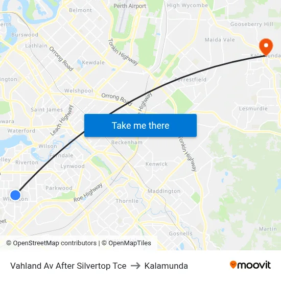 Vahland Av After Silvertop Tce to Kalamunda map