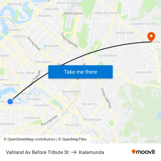 Vahland Av Before Tribute St to Kalamunda map