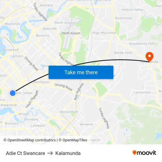 Adie Ct Swancare to Kalamunda map