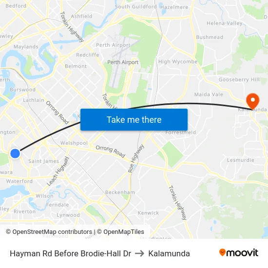 Hayman Rd Before Brodie-Hall Dr to Kalamunda map