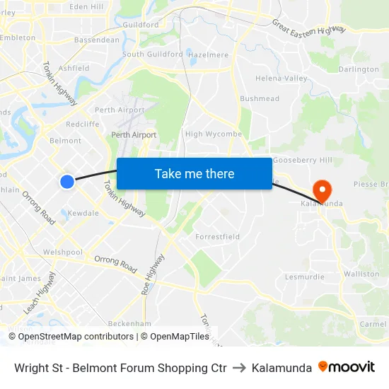 Wright St - Belmont Forum Shopping Ctr to Kalamunda map