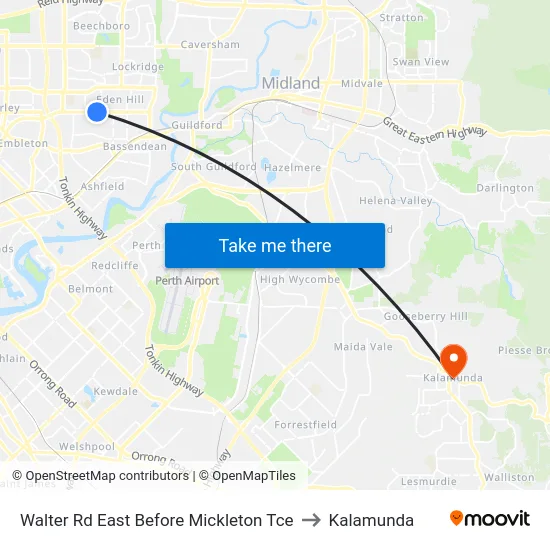 Walter Rd East Before Mickleton Tce to Kalamunda map