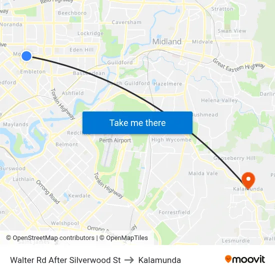 Walter Rd After Silverwood St to Kalamunda map