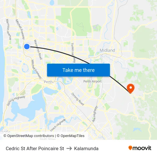 Cedric St After Poincaire St to Kalamunda map