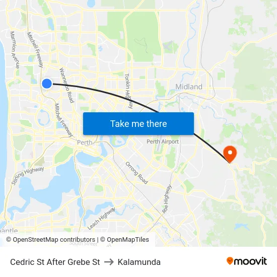 Cedric St After Grebe St to Kalamunda map