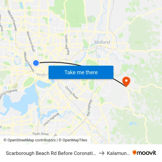 Scarborough Beach Rd Before Coronation St to Kalamunda map