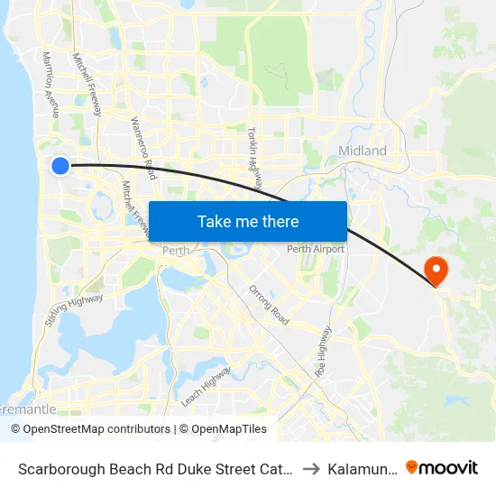 Scarborough Beach Rd Duke Street Cat Id 15 to Kalamunda map