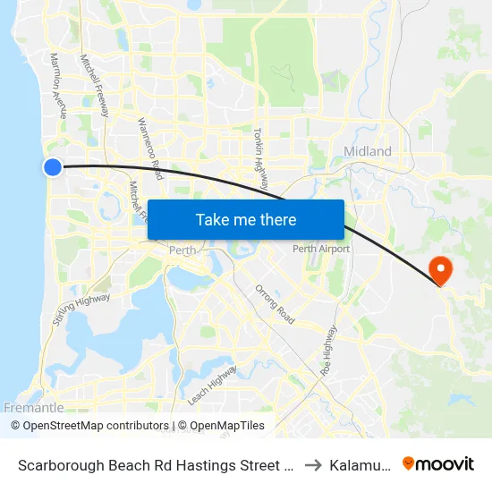 Scarborough Beach Rd Hastings Street Cat Id 19 to Kalamunda map