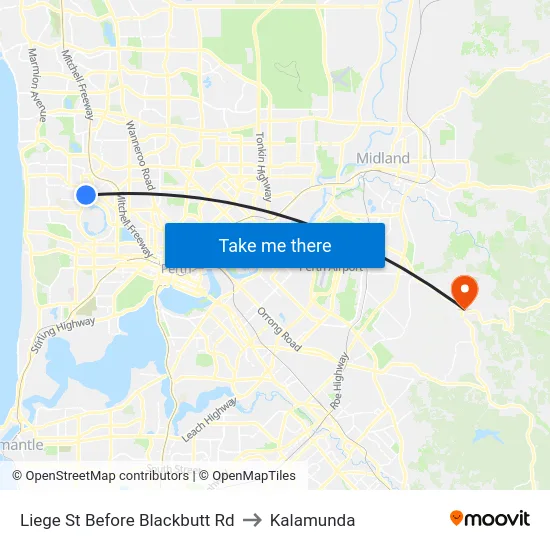 Liege St Before Blackbutt Rd to Kalamunda map