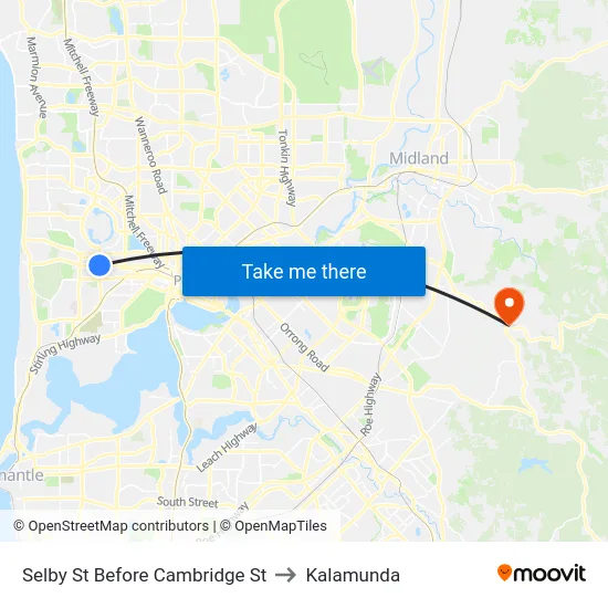 Selby St Before Cambridge St to Kalamunda map