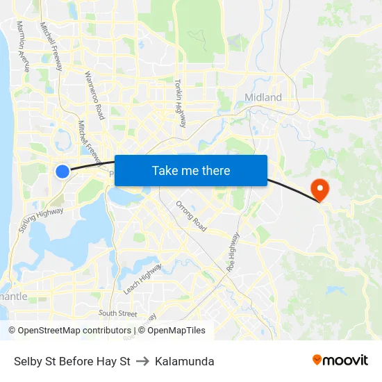 Selby St Before Hay St to Kalamunda map