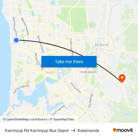 Karrinyup Rd Karrinyup Bus Depot to Kalamunda map