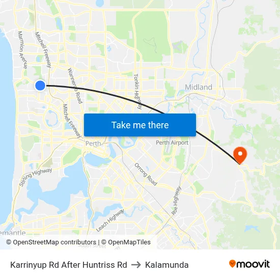 Karrinyup Rd After Huntriss Rd to Kalamunda map