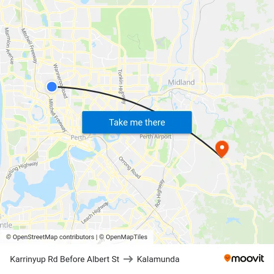 Karrinyup Rd Before Albert St to Kalamunda map