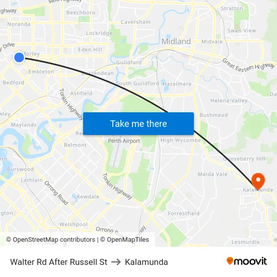 Walter Rd After Russell St to Kalamunda map