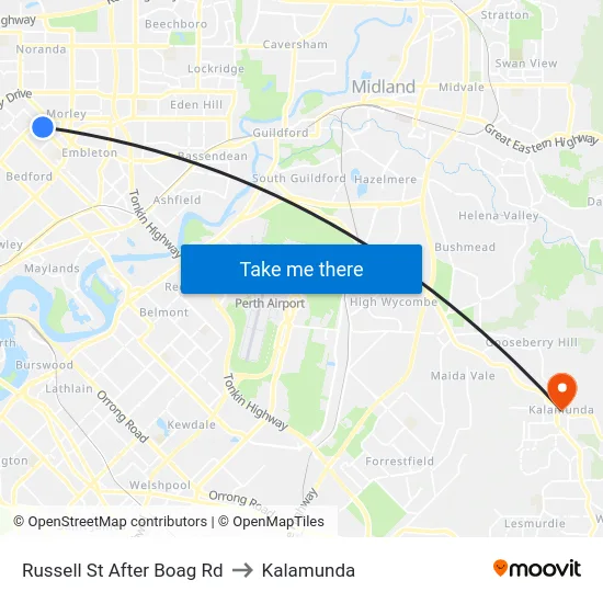 Russell St After Boag Rd to Kalamunda map