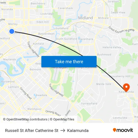 Russell St After Catherine St to Kalamunda map