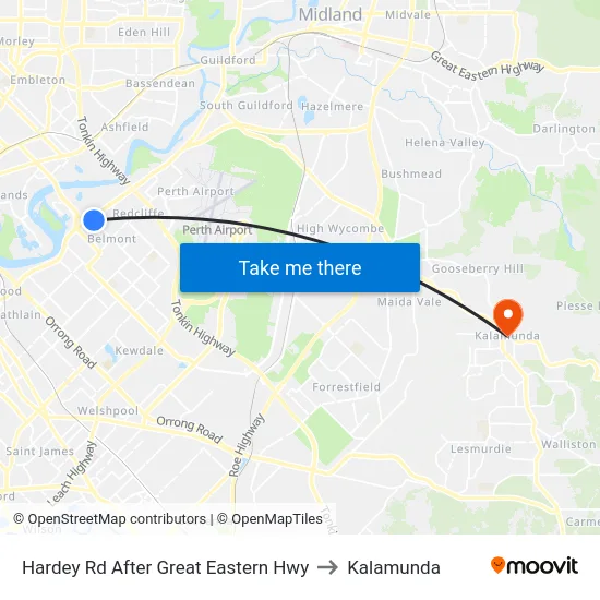 Hardey Rd After Great Eastern Hwy to Kalamunda map