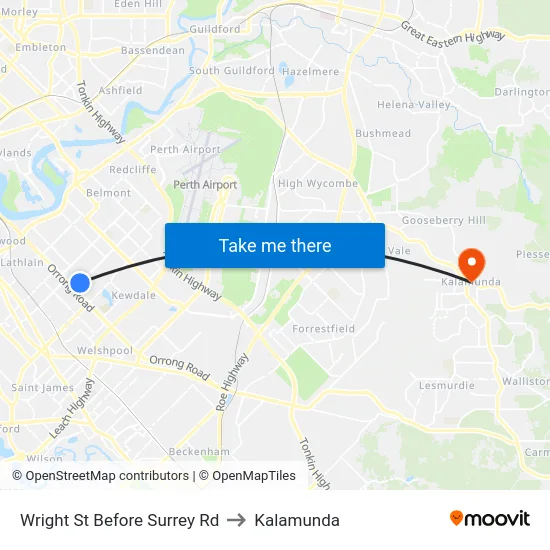 Wright St Before Surrey Rd to Kalamunda map