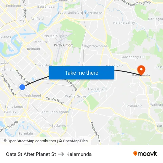 Oats St After Planet St to Kalamunda map