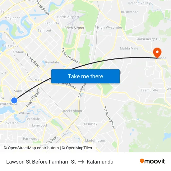 Lawson St Before Farnham St to Kalamunda map