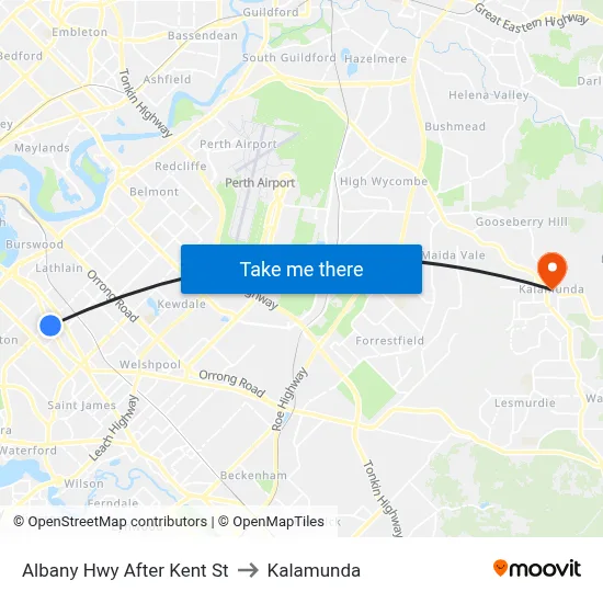 Albany Hwy After Kent St to Kalamunda map
