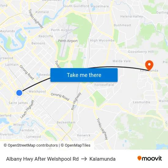 Albany Hwy After Welshpool Rd to Kalamunda map