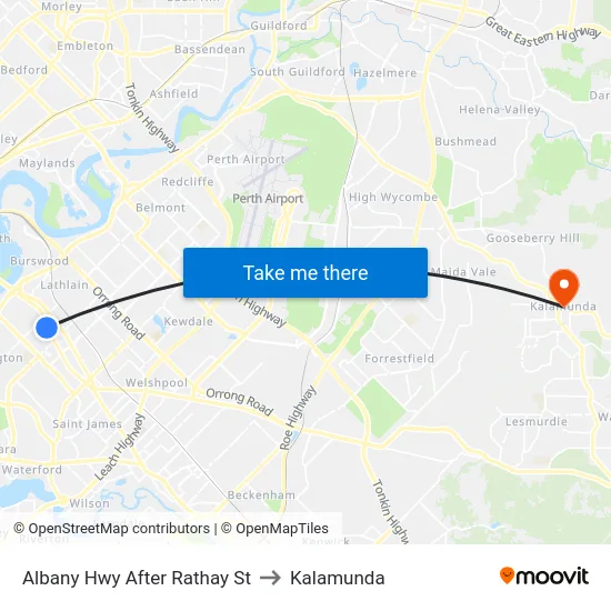 Albany Hwy After Rathay St to Kalamunda map