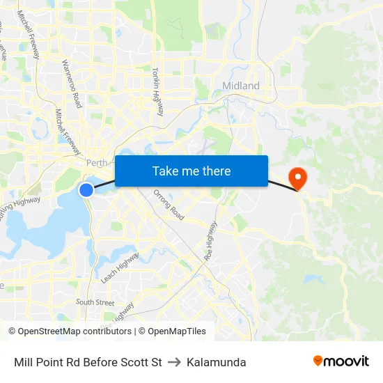 Mill Point Rd Before Scott St to Kalamunda map