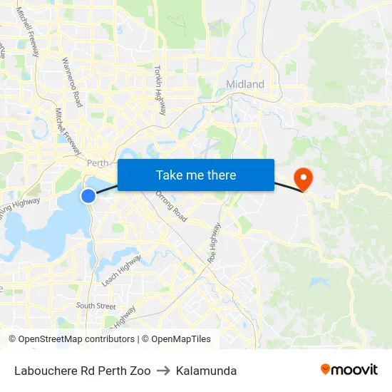 Labouchere Rd Perth Zoo to Kalamunda map