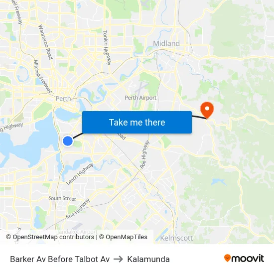 Barker Av Before Talbot Av to Kalamunda map