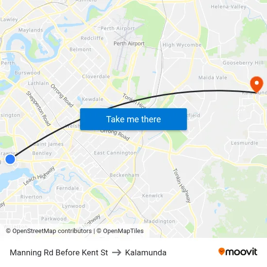 Manning Rd Before Kent St to Kalamunda map