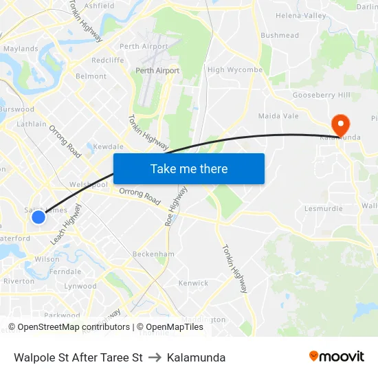 Walpole St After Taree St to Kalamunda map