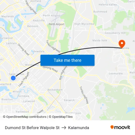 Dumond St Before Walpole St to Kalamunda map